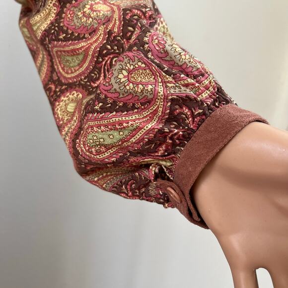 Vintage 70s / 80s Paisley Dress Brown Red Midi // Size Medium - Picture 4 of 8